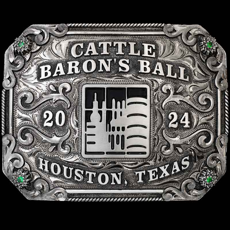 "Our Buckeye Custom Buckle is an all-silver colored rendition of our best-selling Tombstone Belt Buckle. The Buckeye is crafted on a German Silver base with immaculate details such as engraved scrollwork, flowers in each corner and a rope edge. 

C